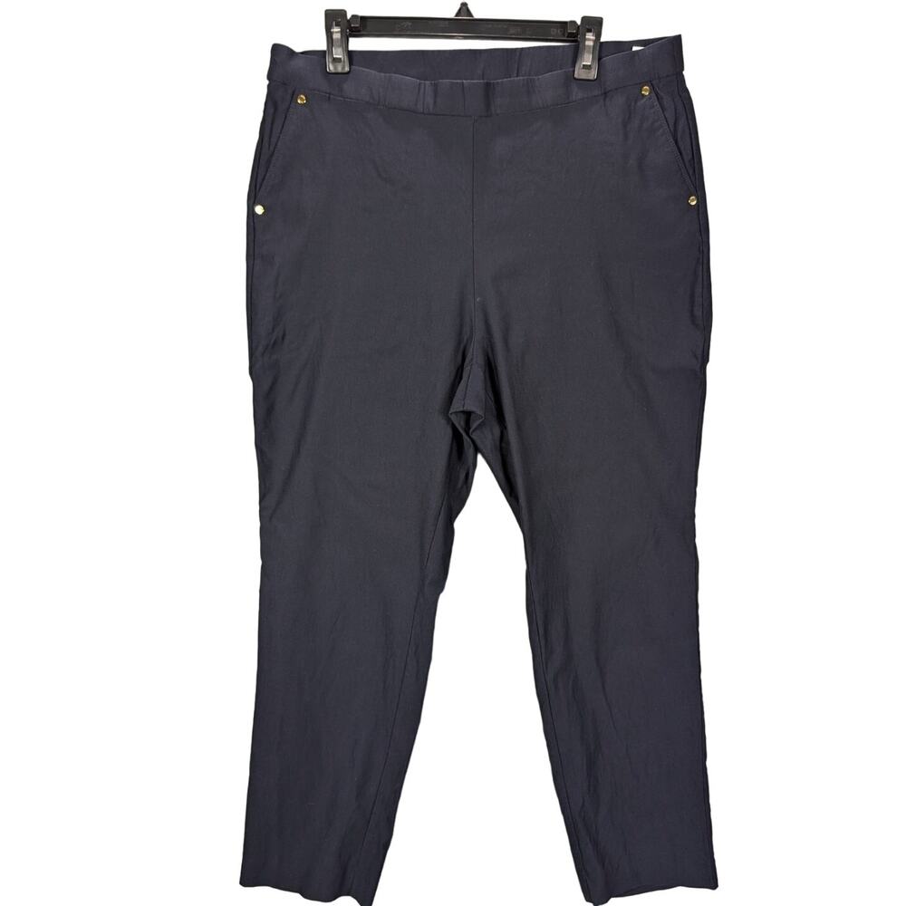 Anne Klein Pants Womens 2X Pull on Elastic Stretch Navy Blue Work Office Career